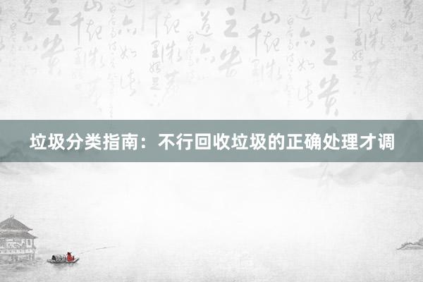 垃圾分类指南：不行回收垃圾的正确处理才调